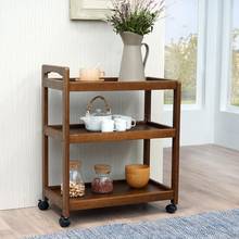 Solid Wood Movable Dining Car Multi-function Tea Cart Household Kitchen Shelf Wine Cart Three-storey Trolley Dining Side Car 2024 - buy cheap