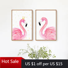 Nórdico coroa flamingo pintura em tela impressão da arte da parede para cartazes estético decoração do quarto das crianças do bebê 2024 - compre barato