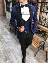 2021 Latest Designs Men's Classic Navy Blue Suits For Wedding Groom Tuxedo Slim Fit Terno Masculino Prom Party Best Man 3 Pieces 2024 - buy cheap