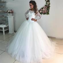 Кружевное бальное платье, свадебные платья 2020, с открытыми плечами, с длинными рукавами, свадебные платья невесты, длина в пол, большие размеры, robe de mariee 2024 - купить недорого