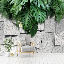 Milofi personalizado 3d papel de parede mural 3d abstrato espaço verde plantas sala estar quarto fundo da decoração 2024 - compre barato