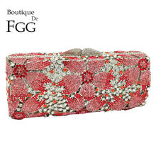 Boutique De FGG Hollow Out Women Crystal Flower Clutch Evening Handbags and Purses Metal Hardcase Floral Wedding Minaudiere Bags 2024 - buy cheap