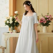 Spring Summer Women's Nightgown Cotton Short/Long Sleeve Sexy Nightie White Lace Princess Long Night Dress Nightdress r1366 2024 - buy cheap