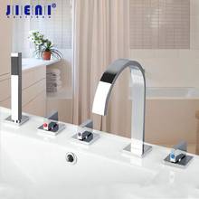 JIENI Chrome Polish Solid Brass Stream 3 Handles Taps Bathroom Bathtub 5 PCS Faucet Basin Sink Mixer Taps Hand Shower Set 2024 - buy cheap