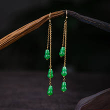 18 K Gold Natural Green Jade Gourd Earrings Accessories DIY Man Woman Charm Jewellery Fashion Hand-Carved Luck Amulet Gifts 2024 - buy cheap