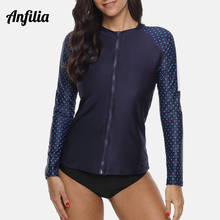 Anfilia Women Long Sleeve Rashguard Shirt Zipper Swimsuit Top Polka Dot Swimwear Surfing Top Diving Shirts Rash Guard UPF50+ 2024 - buy cheap