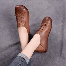 2021 Spring Women Shoes Flat Genuine Leather Plain Toe Lace Up Ladies Shoes Flats Woman Moccasins Female Footwear 2024 - buy cheap