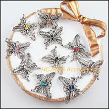 Abalorios tibetanos de plata con forma de mariposa, 10 colgantes de cristal mezclados, 21x27, 5mm 2024 - compra barato