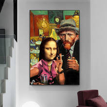 Pinturas en lienzo de arte divertido para sala de estar, pinturas famosas y Van Gogh de Mona Lisa, pinturas para fumar en la pared, telas esteras e impresas, Da Vinci 2024 - compra barato