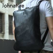 Johnature-mochila Retro de cuero natural para hombre, de gran capacidad bolso de viaje, de primera capa, Color sólido, para ordenador portátil, 2021 2024 - compra barato