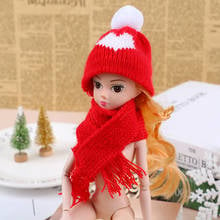 Casa de bonecas em miniatura chapéu de natal + cachecol acessórios de casa de bonecas decoração boneca adorável chapéu melhor presente de natal para o bebê crianças meninas 2024 - compre barato