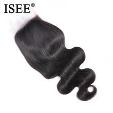 ISEE HAIR Malaysian Body Wave Closure Free Part Hand Tied 100% Remy Human Hair 4*4 Lace Closure Free Shipping Nature Color 2024 - buy cheap