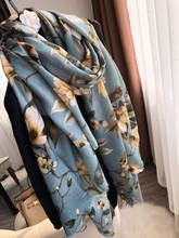 Printed Floral Cashmere scarf Women female autumn and winter Korean version of all-match intellectual  blue long shawl dual-use 2024 - buy cheap