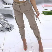 Women Casual Design Zipper Cargo Pants Fashion Skinny Sexy High Waist Plaid Print Trouser 2021 New Elegant Female Long Pants 5XL 2024 - buy cheap