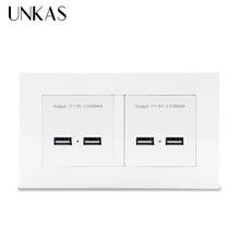 UNKAS настенная розетка 4 USB Смарт-индукционный порт зарядки для мобильных 5 в 4.2A выход Светодиодный индикатор белая панель ПК 2024 - купить недорого