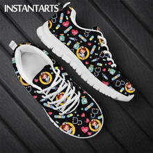 INSTANTARTS Black Medical Shoes Breathable Sneakers Cute Cartoon Nurse Doctor Brand Design Casual Lace Up Flats Zapatos Planos 2024 - buy cheap