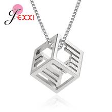 Vintage Hollow Cube Pendants Necklaces Fashion 925 Sterling Silver Chain Choker Necklace CZ Crystal Jewelry for Women 2024 - buy cheap