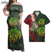 Jackherelook-vestido maxi feminino com ombro de fora, verde, polinésia, hibisco, tartaruga, verão, roupas unissex, vestido havaiano 2024 - compre barato