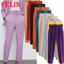 Za Fahion Office Lady Pants High Waist Sashes Wide Leg Pants Women Zipper Fly Elegant Trousers Mujer 2021 Loose Pants 2024 - buy cheap