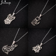 Jisensp Vintage Origami Cat Stainless Steel Pendant Necklace Animal Jewelry for Women Lovely Hollow Fox Long Chain Necklace 2024 - buy cheap