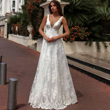 Elegant V-neck Sleeveless Lace Wedding Gown with Pearls Floor-length A-line Bridal Dress Vestido de Novia 2024 - buy cheap