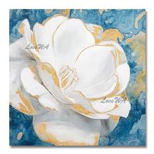 Arte abstrata de flor de lótus, pintura a óleo branca pintada à mão 100%, nova frete grátis, arte de decoração para parede 2024 - compre barato