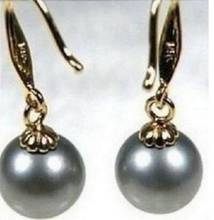 Fashion jewelry Free Shipping  noble jewelry charming natural AAA+ Round 9-10mm tahitian gray pearl earring 14K gold hook 2024 - buy cheap
