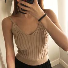 Women Sexy Sleeveless Crop Tank Top Ribbed Knit Spaghetti Strap Camisole Deep V-Neck Solid Color Basic Elastic Slim Vest 2024 - buy cheap