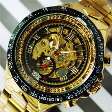 Relógio de pulso winner série clássica, movimento dourado, aço, masculino, esqueleto, homem, mecânico, automático, luxuoso, moda 2024 - compre barato