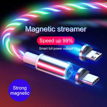 Магнитный светящийся светодиодный кабель Micro USB для Samsung A30 A50 A70 S10 Type-c Зарядка 1 м магнит зарядное устройство Тип C кабели 2024 - купить недорого