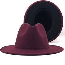 Sombrero de fieltro de lana para hombre y mujer, sombrero Fedora de Jazz con hebilla de cinturón fina, de ala ancha, color rojo vino, negro, exterior Simple 2024 - compra barato