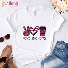 Camiseta de moda para mujer, Tops de leopardo, paz, amor, café, ropa de calle informal, Camiseta de cuello redondo, camisetas para mujer 2020 2024 - compra barato