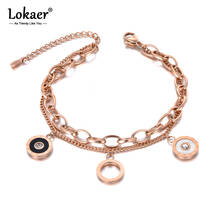 Pulseira feminina de camada dupla lokaer, pulseira de algarismos romanos cz, corrente de aço inoxidável, boêmia, verão, praia, joia b19088 2024 - compre barato