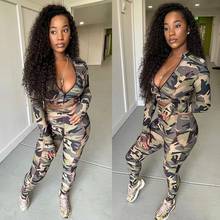 Sexy Camouflage 2 Piece Sets Womens Outfits Long Sleeve Zip-up Crop Top And Pants Winter Spring Joggers Sports Fitness Suit 2021 2024 - buy cheap