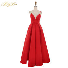 BeryLove Bright Red Evening Dress 2020 Sexy Spaghetti Straps vestidos de fiesta V Neck Open Back robe de soiree Long Prom Gowns 2024 - buy cheap