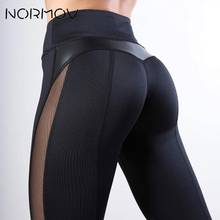 Normov-calça legging de couro pu com cintura alta para exercícios, feminina, patchwork, treinamento de ioga, 2020, preto 2024 - compre barato