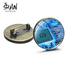 SIAN Computer Circuit Board Brooches Classic Blue Green PCB Images Glass Dome Handmade Brooch Men Women Bag Clothing Pins Badge 2024 - buy cheap