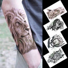 Водонепроницаемая Временная тату-наклейка с изображением Льва, тигра, волка, дракона, животных, тату, флэш-тату, поддельные татуировки для детей, мужчин и женщин 2024 - купить недорого