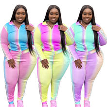 Plus Size Autumn Workout Two Piece Sets Women Colorful Gradient Print Long Sleeve Zippers Sweatpants Suit Outfit Sport Tracksuit 2024 - buy cheap