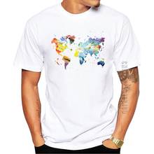 100% Cotton Hipster The Corlorful World Men T-Shirt Short Sleeve World Map Printed Graphic Tshirt O-Neck Cool Tops Funny Tees 2024 - buy cheap