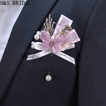 Butterfly Wedding Prom Corsage Ceremony Flower Gold Brooch Wedding Boutonnieres Groom Groomsmen Buttonhole Flowers Boutonniere 2024 - buy cheap