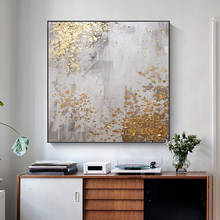 100% pintura abstrata artesanal em tela de ouro brilhante, poster moderno de arte para parede para sala, decoração artesanal de prata 2024 - compre barato