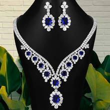 Godki luxo na moda 2 pçs azul cz conjunto de jóias para festa de casamento feminino completa zircão cúbico dubai conjunto de jóias de noiva 2020 2024 - compre barato