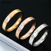 DarkMag 4 мм простые полированные 3 цвета из нержавеющей стали кубический цирконий камень обручальные свадебные кольца для женщин 2024 - купить недорого