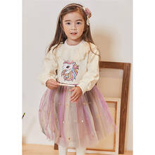 Детское платье 2020 осень-зима Платья для девочек с мультяшными рисунками; Детский свитер; Шить платье принцессы из сетчатой ткани одежда От 3 до 7 лет 2024 - купить недорого