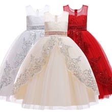 High quality new teen girls classic sequins princess dress flower girl elegant wedding dress children party host kids long dress 2024 - buy cheap