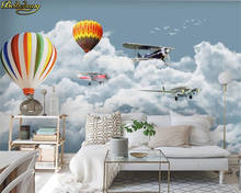 beibehang Custom 3d wallpaper mural modern minimalist blue sky white cloud airplane balloon children room background wall paper 2024 - buy cheap