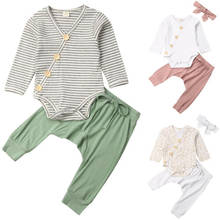 0-18M Casual Newborn Baby Boy Girl Long Sleeve Cotton Bodysuit Tops Long Pant Trouser Headband 3PCS Baby Clothing Set 2024 - buy cheap