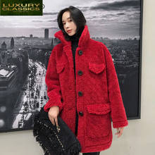 Abrigo de piel auténtica para mujer, Chaqueta larga de lana cálida coreana, abrigo grueso de Cachemira, ropa de invierno, D015, 2021 2024 - compra barato