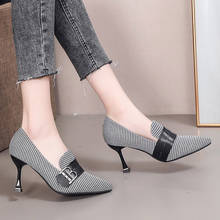 Zapatos de vestir a cuadros para mujer, tacones altos de retales, punta estrecha, oficina, 8890L 2024 - compra barato